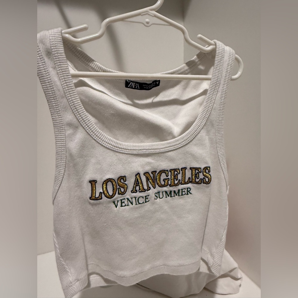 Zara White Tank Top with Los Angeles Venice Summer Embroidery